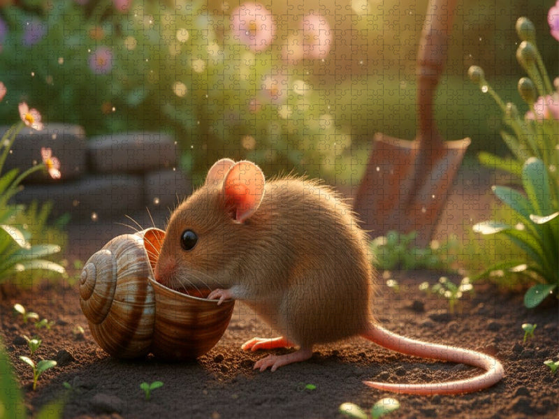 Kleine Maus mit Schneckenhaus - CALVENDO Foto-Puzzle'