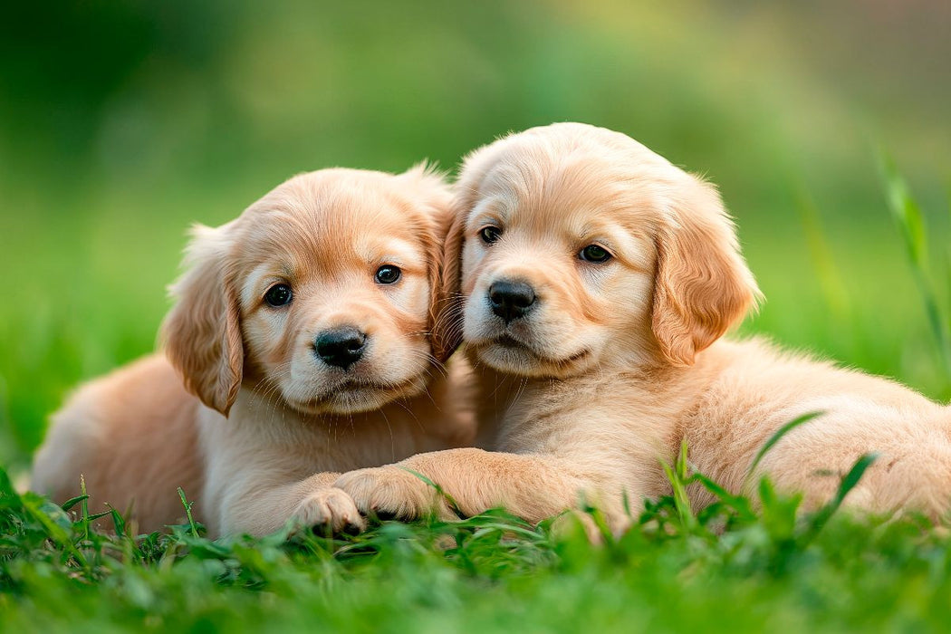 Premium Textil-Leinwand Golden Retriever Freunde fürs leben