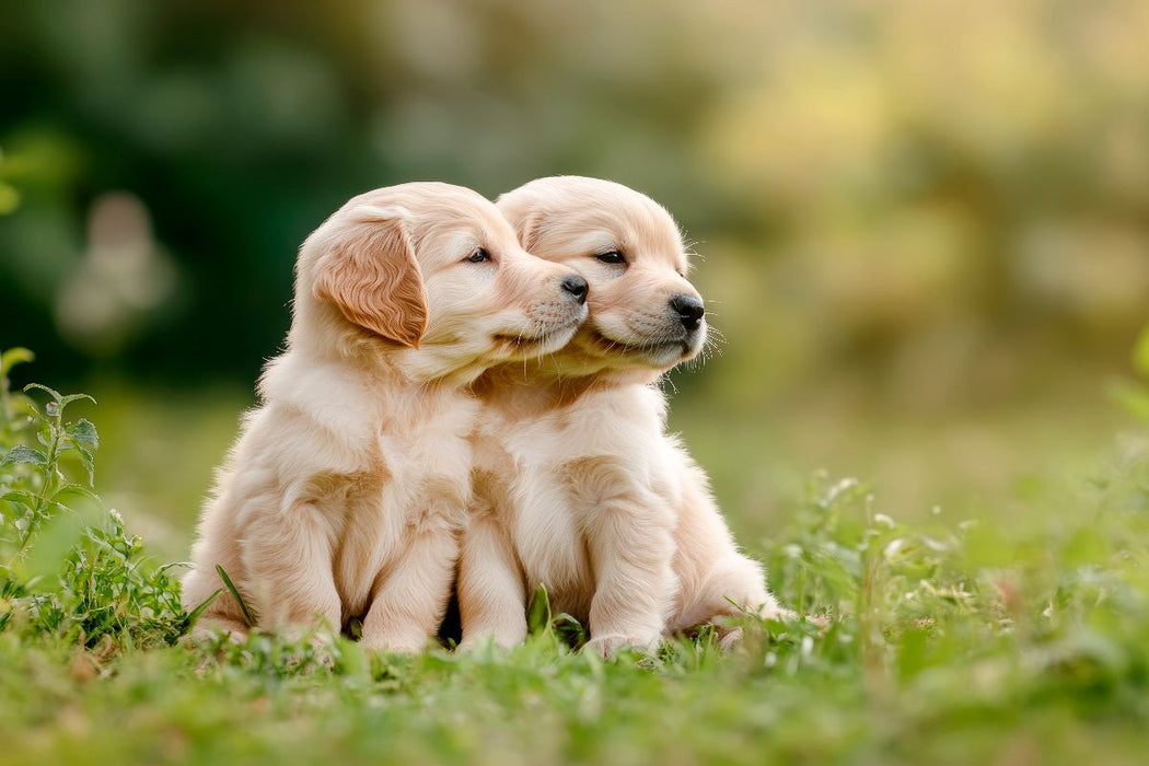 Premium Textil-Leinwand Süße Golden Retriever Welpen