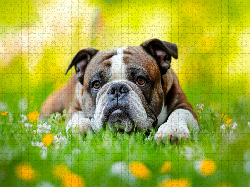 Englische Bulldogge genießt die Natur - CALVENDO Foto-Puzzle'