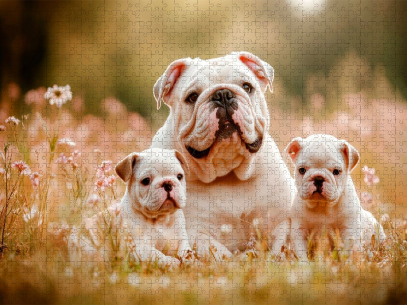 Süße Englische Bulldoggenfamilie - CALVENDO Foto-Puzzle'