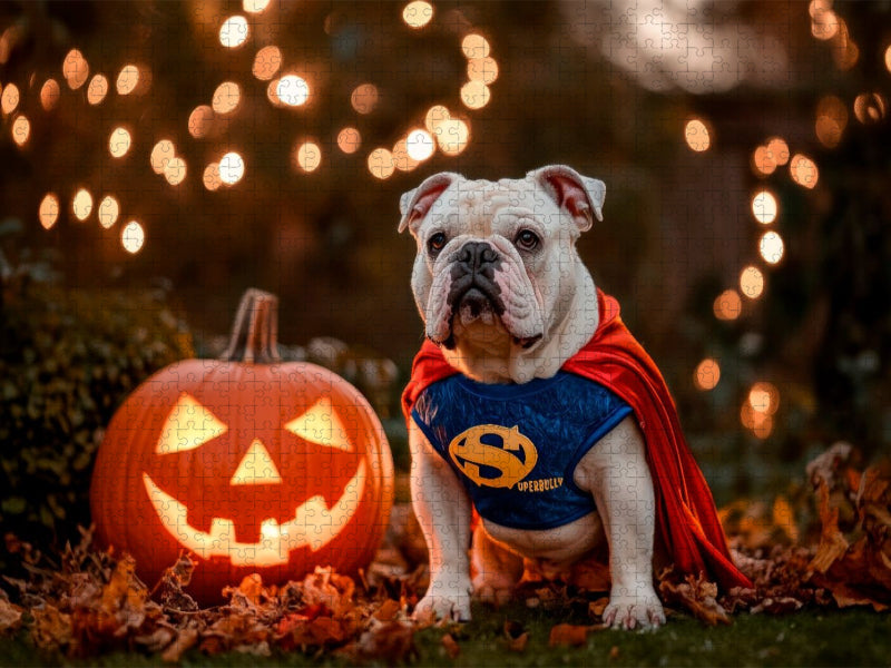 Englische Bulldogge als Halloween Superheld - CALVENDO Foto-Puzzle'
