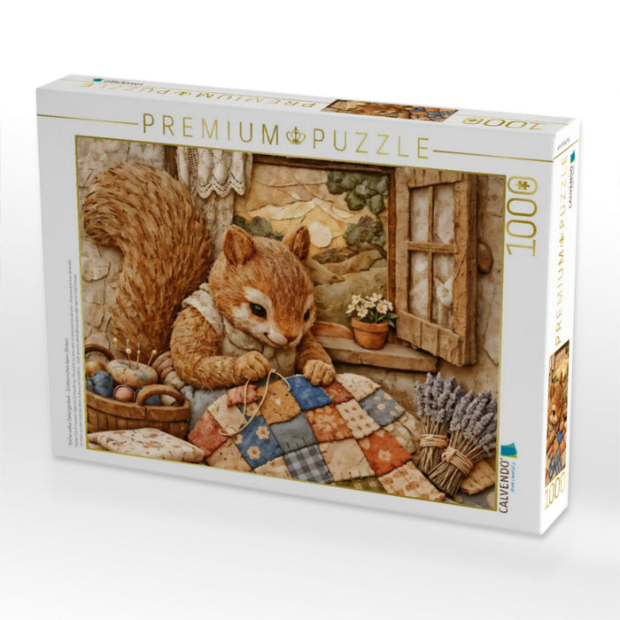 Stiche voller Geborgenheit - Eichhörnchen beim Sticken - CALVENDO Foto-Puzzle'