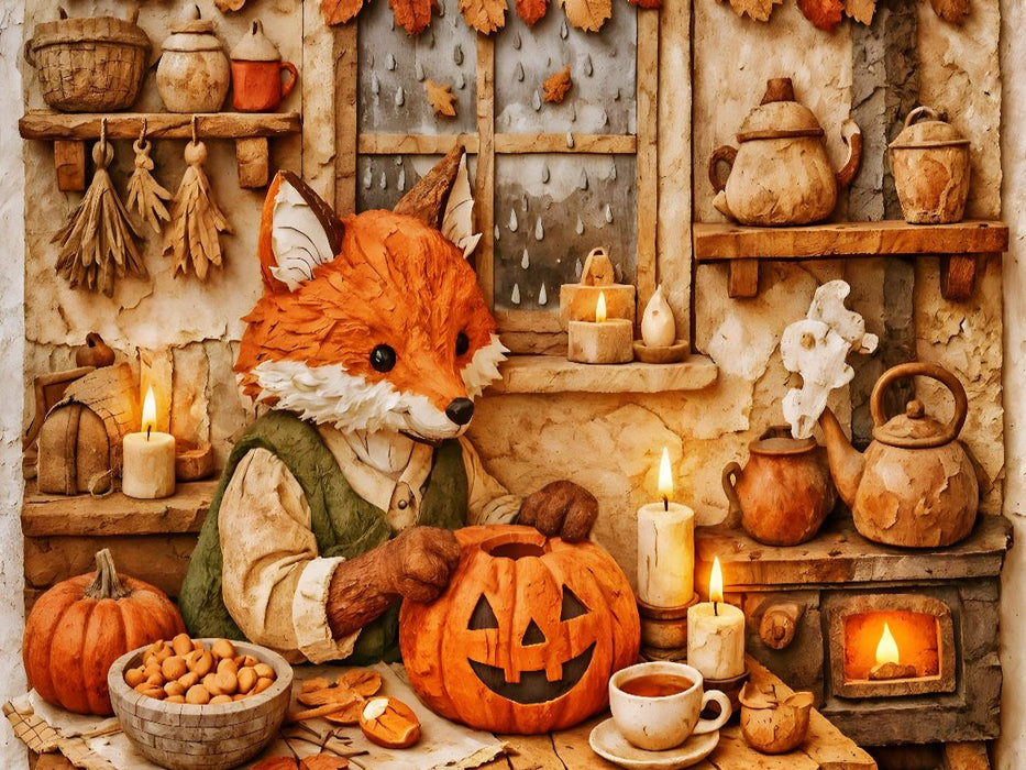Tee, Kerzen und Kürbiszeit - Fuchs mit Kürbis - CALVENDO Foto-Puzzle'
