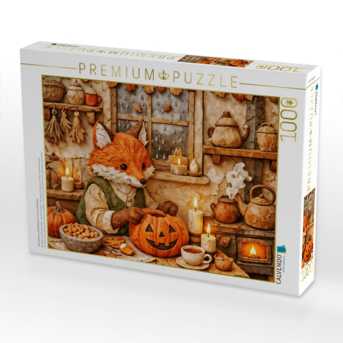 Tee, Kerzen und Kürbiszeit - Fuchs mit Kürbis - CALVENDO Foto-Puzzle'