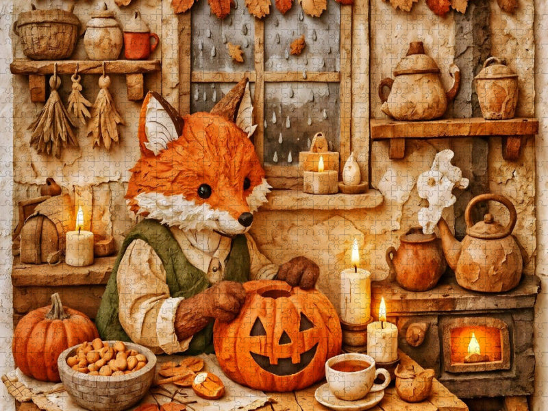 Tee, Kerzen und Kürbiszeit - Fuchs mit Kürbis - CALVENDO Foto-Puzzle'