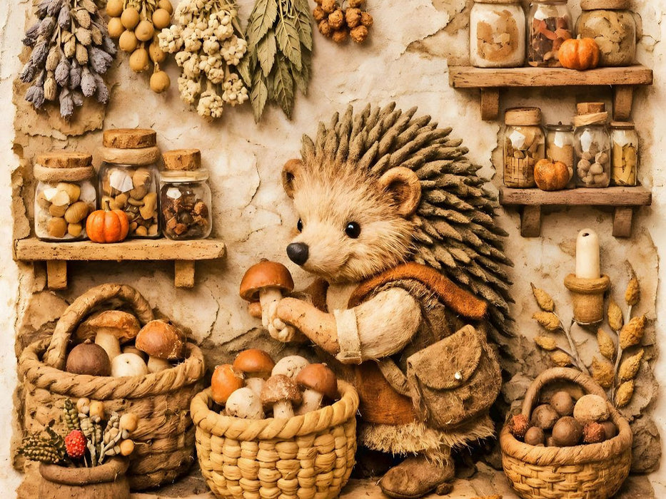 Die Vorratskammer des Waldes - Igel mit Pilzen - CALVENDO Foto-Puzzle'