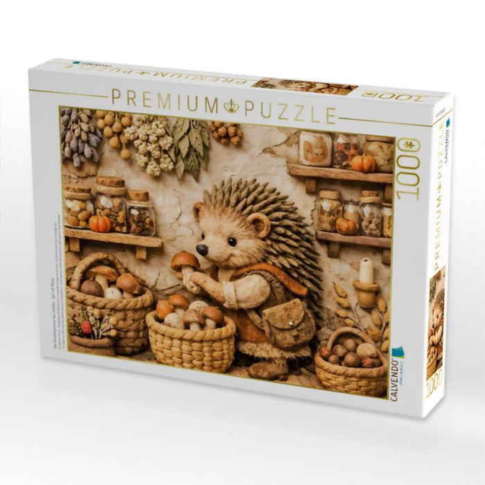 Die Vorratskammer des Waldes - Igel mit Pilzen - CALVENDO Foto-Puzzle'