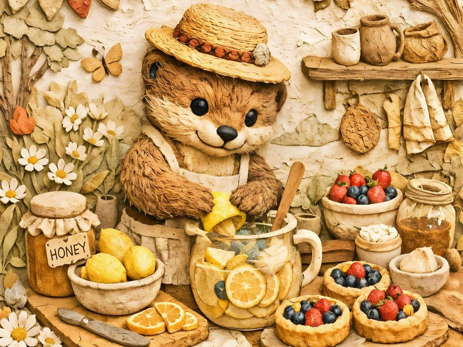 Wenn der Garten Früchte schenkt - Bär mit Zitronenlimonade - CALVENDO Foto-Puzzle'