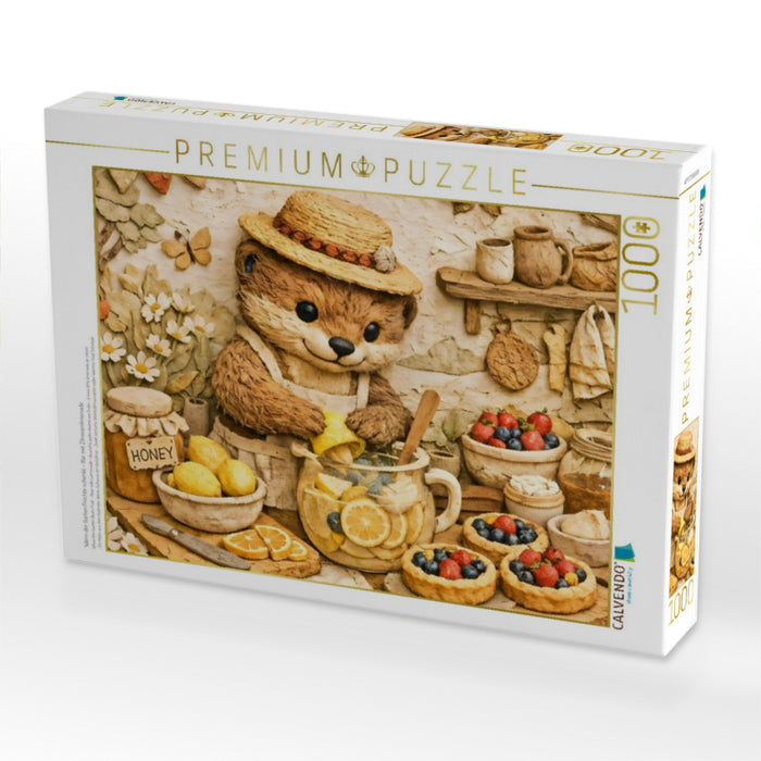 Wenn der Garten Früchte schenkt - Bär mit Zitronenlimonade - CALVENDO Foto-Puzzle'