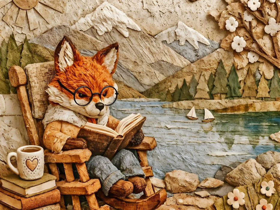 Die Lesestunde am See - Fuchs mit Buch - CALVENDO Foto-Puzzle'