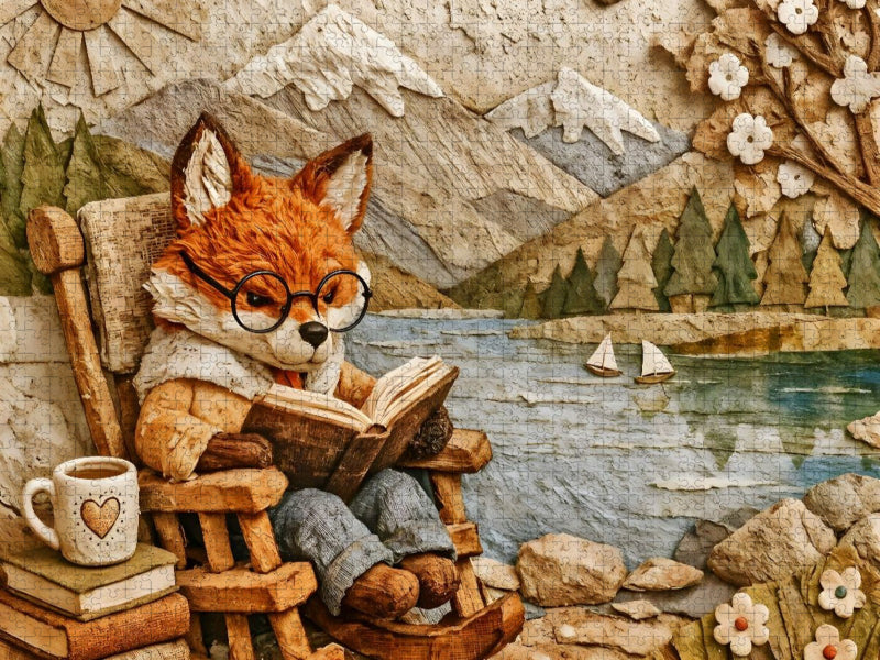 Die Lesestunde am See - Fuchs mit Buch - CALVENDO Foto-Puzzle'