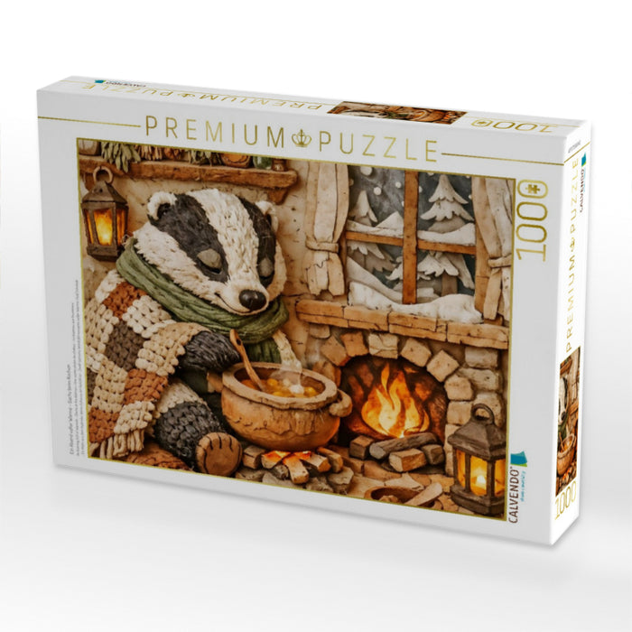 Ein Abend voller Wärme - Dachs beim Kochen - CALVENDO Foto-Puzzle'