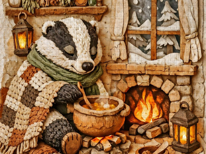 Ein Abend voller Wärme - Dachs beim Kochen - CALVENDO Foto-Puzzle'