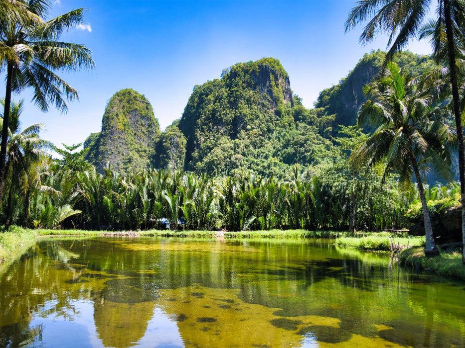 Karstlandschaft Ramang Ramang – wo Felsen wie vergessene Kathedralen aus dem Wasser steigen - CALVENDO Foto-Puzzle'