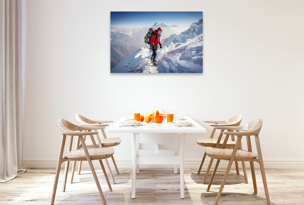 Premium Textil-Leinwand Höher als Ausreden — Der Berg ruft, du antwortest.