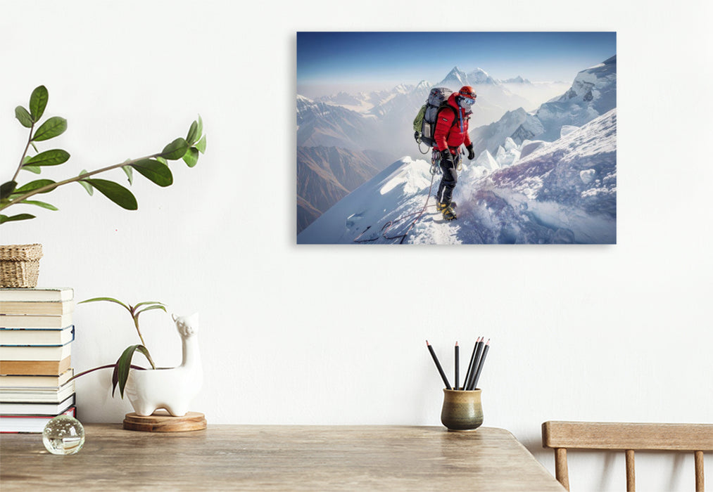 Premium Textil-Leinwand Höher als Ausreden — Der Berg ruft, du antwortest.