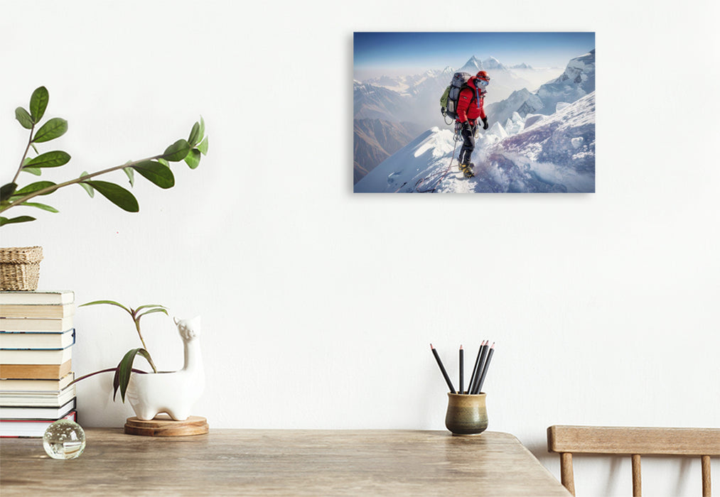 Premium Textil-Leinwand Höher als Ausreden — Der Berg ruft, du antwortest.