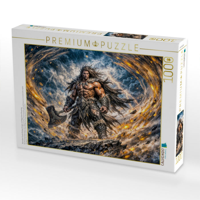 Berserker Puzzle Fantasy Krieger mit Magischem Feuerring - CALVENDO Foto-Puzzle'