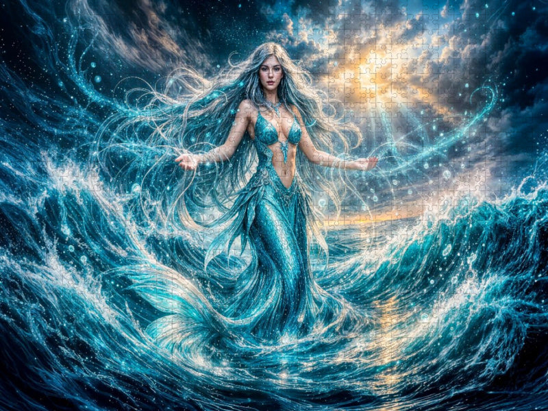 Meerjungfrau Puzzle Fantasy Figur aus Dunkler Meeresgischt - CALVENDO Foto-Puzzle'