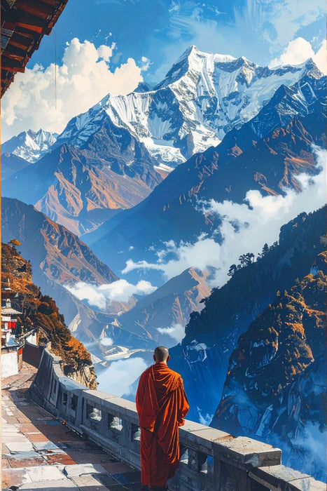 Premium Textil-Leinwand Pfad der Stille - Mönch in Tibet