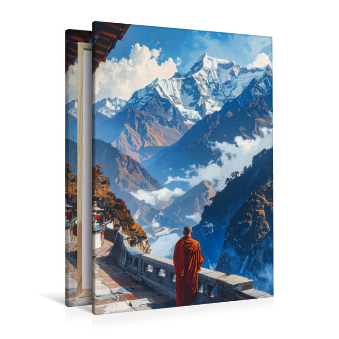 Premium Textil-Leinwand Pfad der Stille - Mönch in Tibet