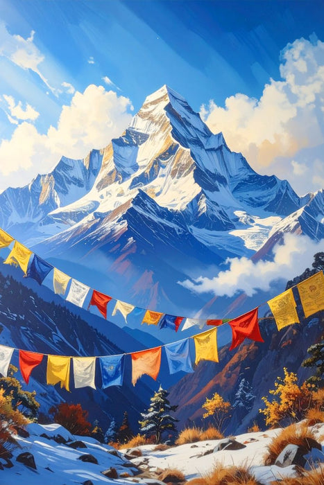 Premium Textil-Leinwand Gebetsfahnen und Himalaya