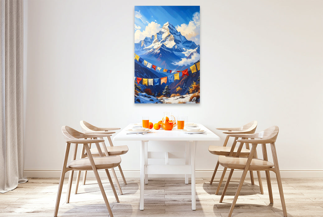 Premium Textil-Leinwand Gebetsfahnen und Himalaya