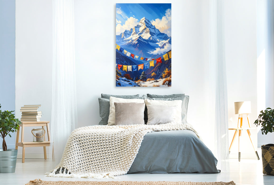 Premium Textil-Leinwand Gebetsfahnen und Himalaya