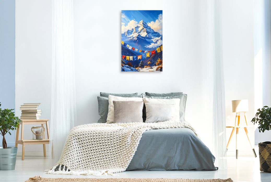 Premium Textil-Leinwand Gebetsfahnen und Himalaya