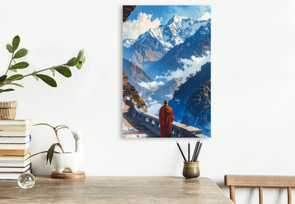 Premium Textil-Leinwand Pfad der Stille - Mönch in Tibet