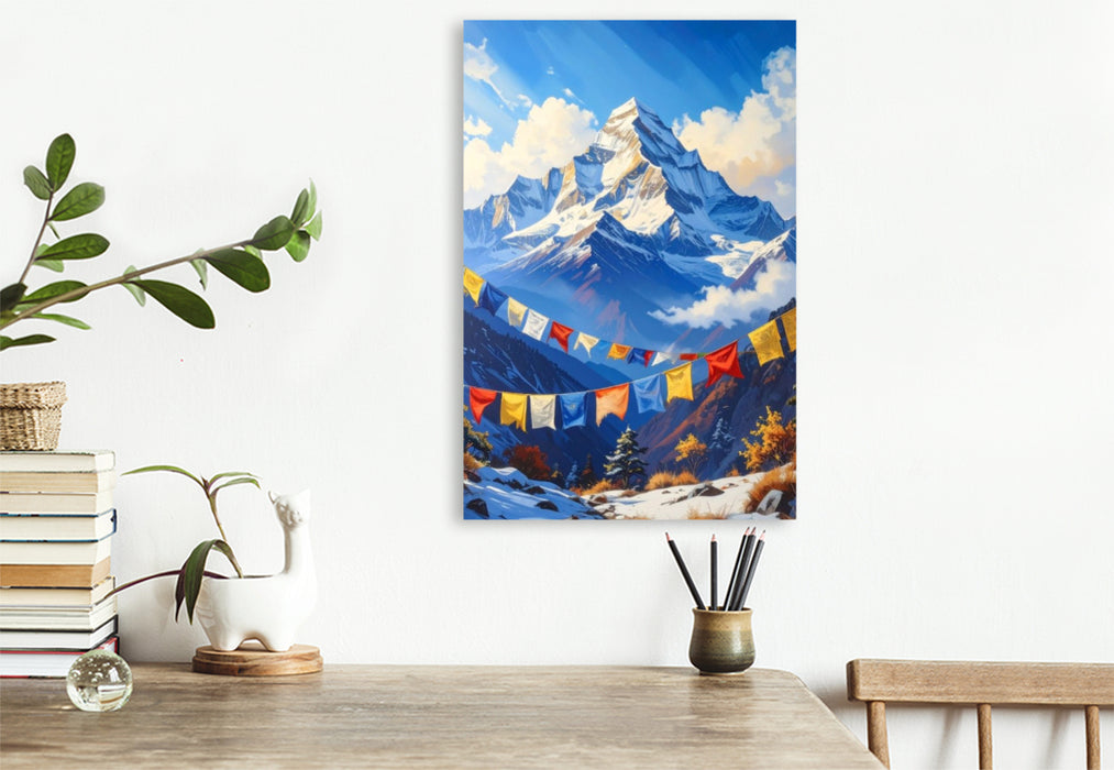 Premium Textil-Leinwand Gebetsfahnen und Himalaya