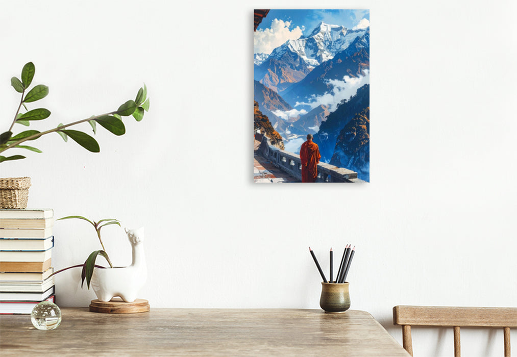 Premium Textil-Leinwand Pfad der Stille - Mönch in Tibet
