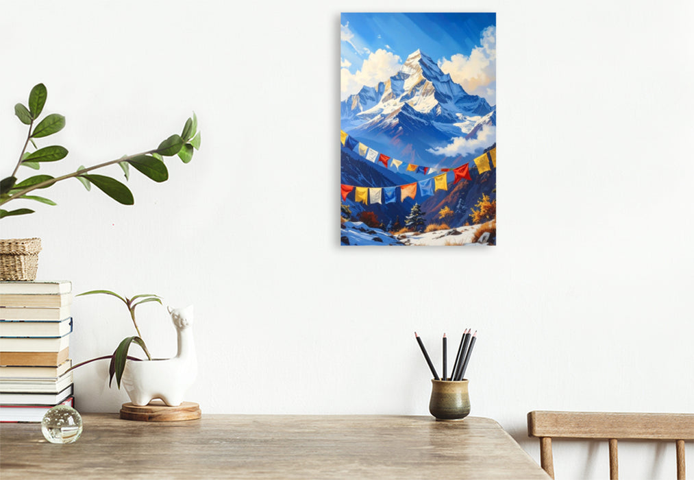 Premium Textil-Leinwand Gebetsfahnen und Himalaya