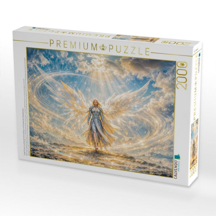 Engel Puzzle Leuchtende Himmelsfigur auf Strahlender Gebirgskuppe - CALVENDO Foto-Puzzle'