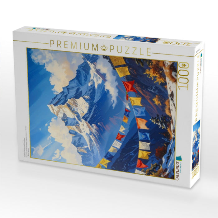 Gebetsfahnen und Himalaya - CALVENDO Foto-Puzzle'