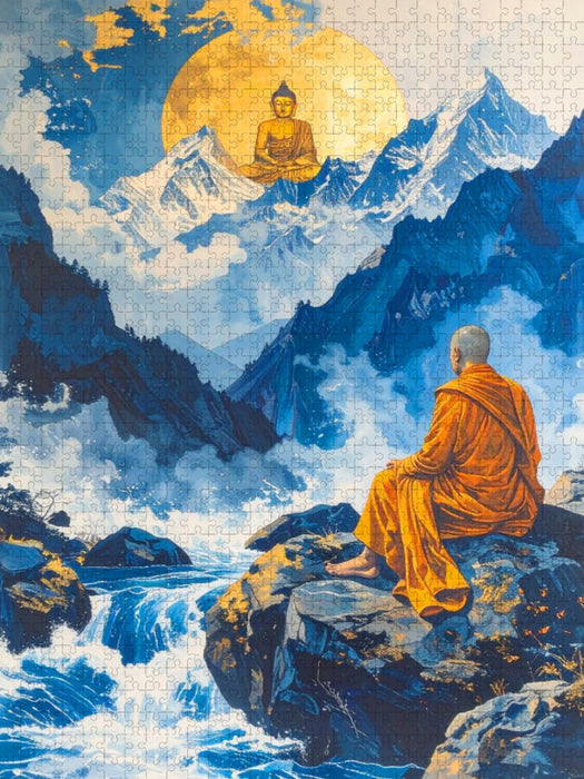 Begegnung am Wasser - Mönch in Tibet - CALVENDO Foto-Puzzle'