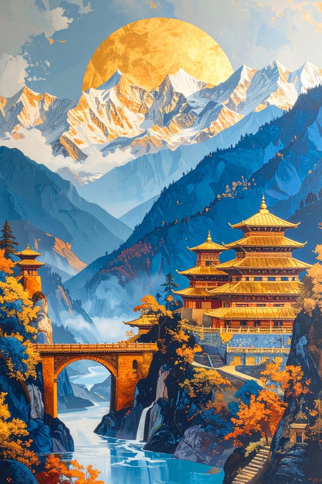 Premium Textil-Leinwand Weg durch die Berge - Buddhismus in Tibet