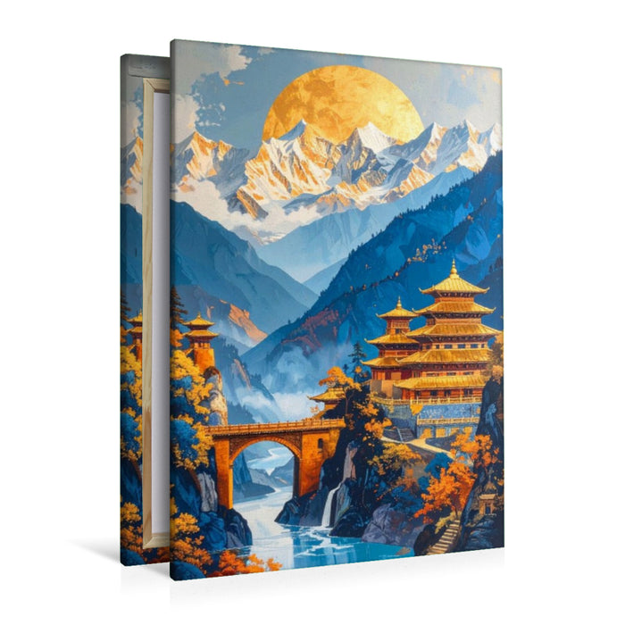 Premium Textil-Leinwand Weg durch die Berge - Buddhismus in Tibet