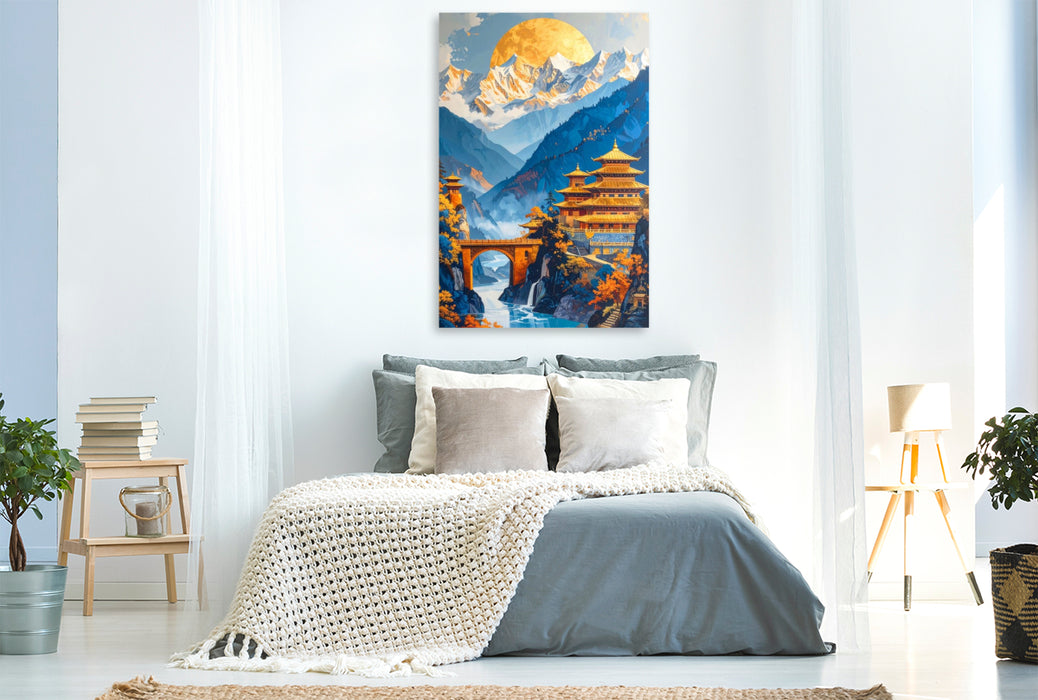 Premium Textil-Leinwand Weg durch die Berge - Buddhismus in Tibet