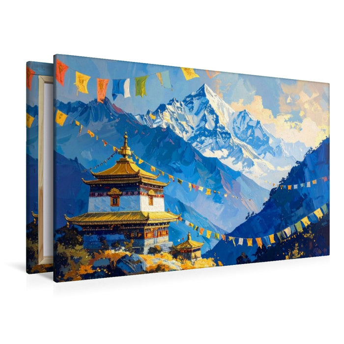 Premium Textil-Leinwand Himalaya und Buddhismus - Tibetische Gebetsfahnen