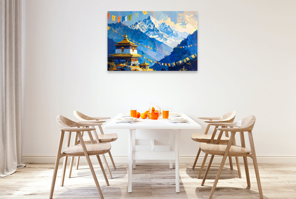 Premium Textil-Leinwand Himalaya und Buddhismus - Tibetische Gebetsfahnen
