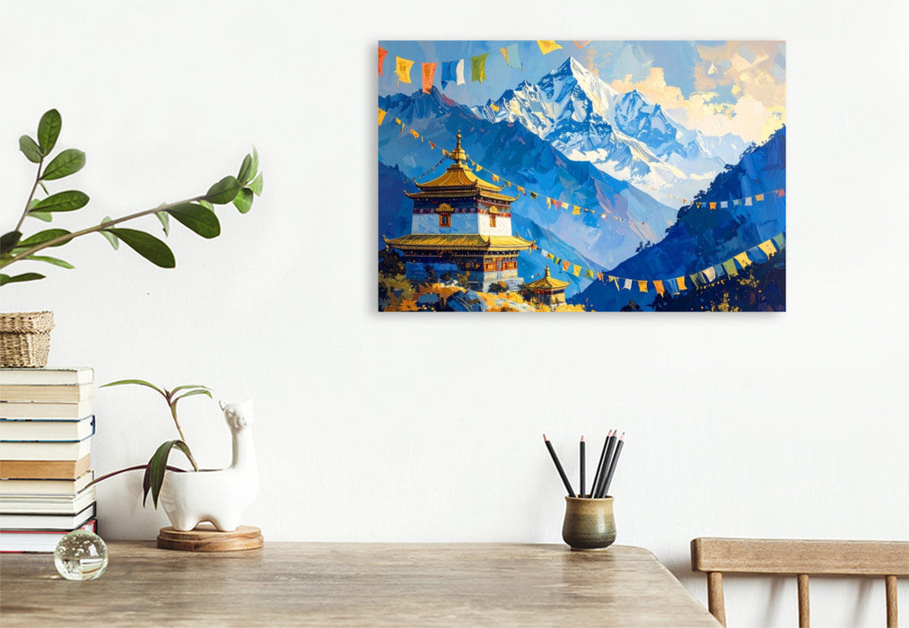 Premium Textil-Leinwand Himalaya und Buddhismus - Tibetische Gebetsfahnen