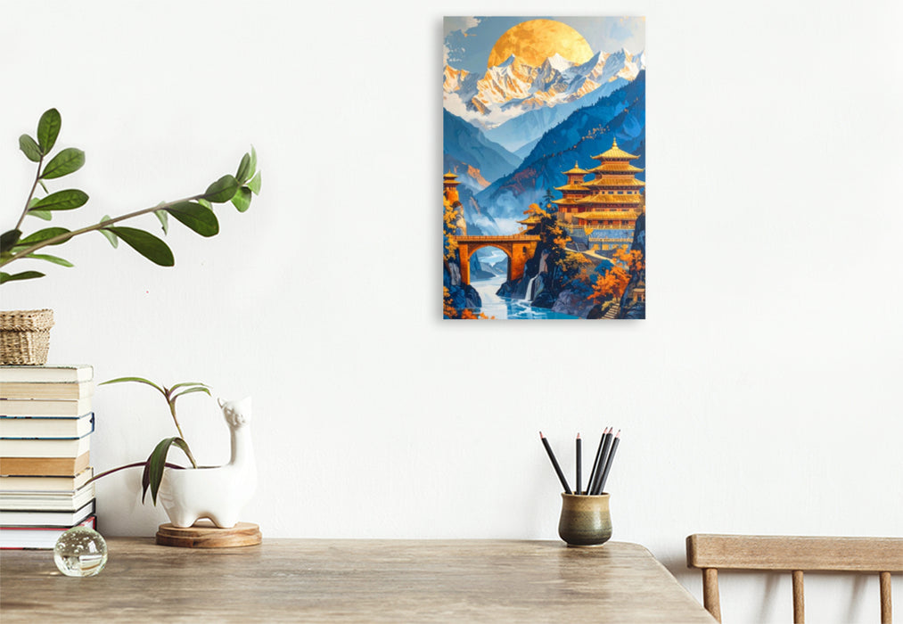 Premium Textil-Leinwand Weg durch die Berge - Buddhismus in Tibet