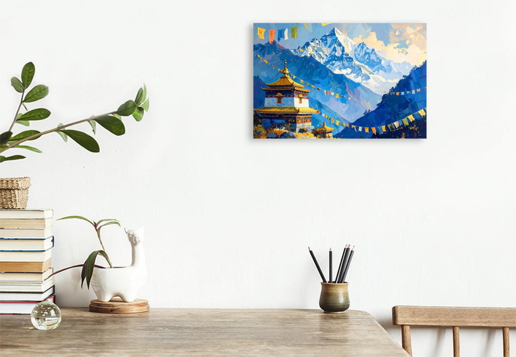 Premium Textil-Leinwand Himalaya und Buddhismus - Tibetische Gebetsfahnen