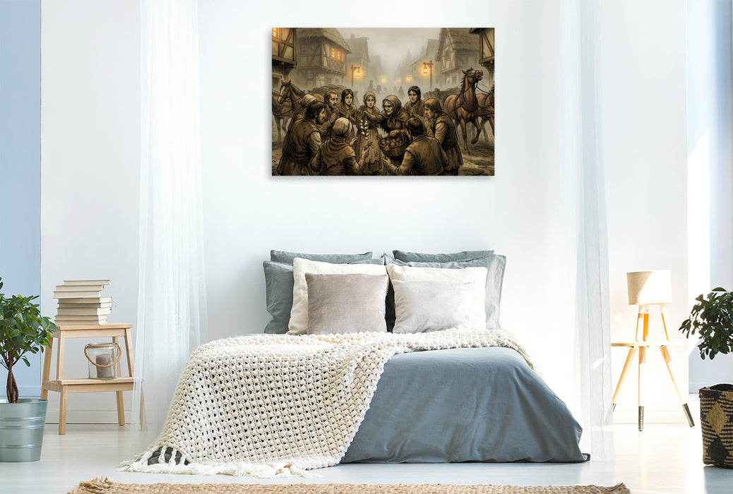 Premium Textil-Leinwand Die Dorfbewohner warnen vor Dracula