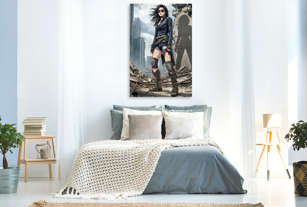 Premium Textil-Leinwand Elvira hinter der Maske aus Kälte und Beton