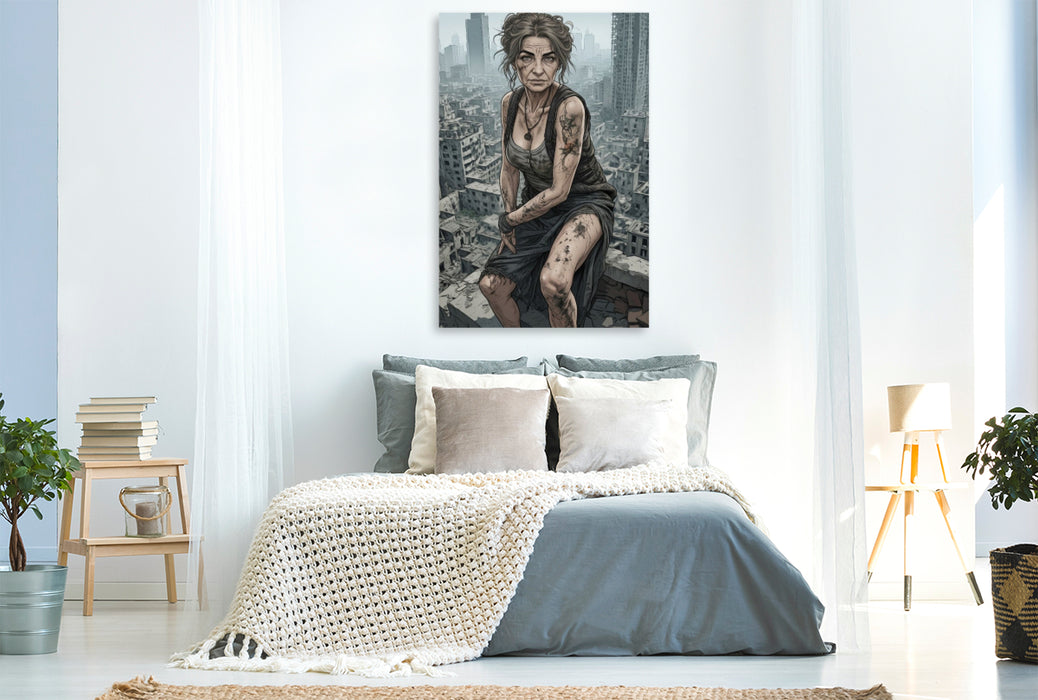 Premium Textil-Leinwand Aarona und die Würde des Überlebens im Nichts