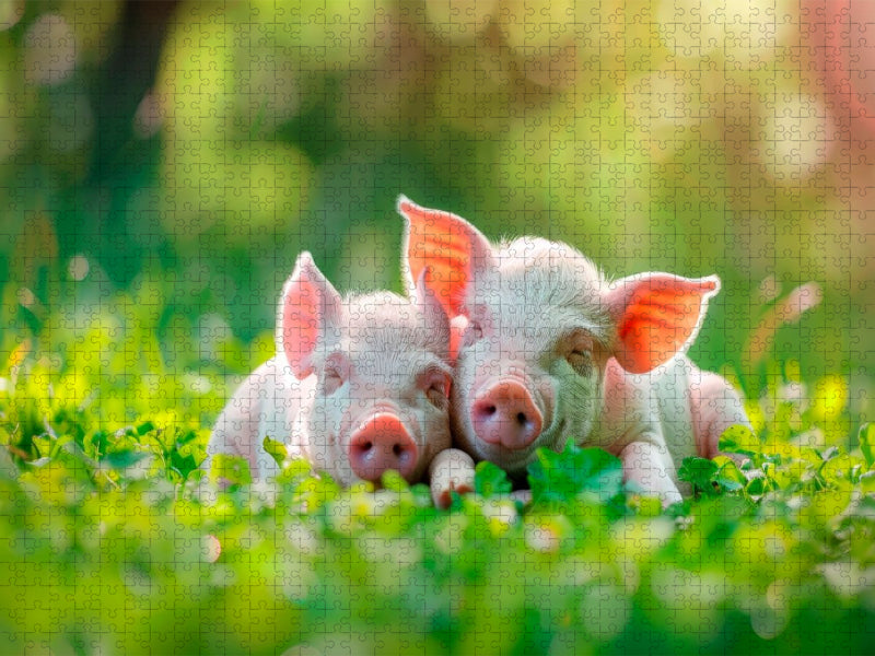 Zwei süße Ferkel auf der Wiese - CALVENDO Foto-Puzzle'