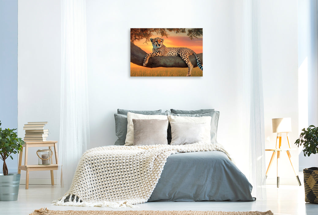 Premium Textil-Leinwand Gepard - Anmut in der Dämmerung